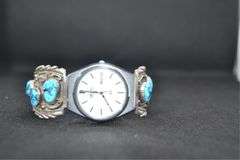 Authentic Les Baker Navajo AZ Turquoise SS Watch