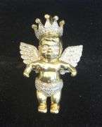 GORGEOUS 10K YELLOW GOLD CROWNED ANGEL PENDANT