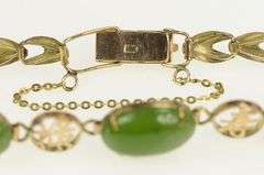 10K Yellow Gold 1960's Chinese Happiness Nephrite Cabochon Bracelet