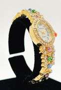 Ladies Geneva & Gemstone Watch, 18kt Yellow GP Cuff