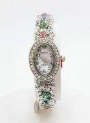 Ladies Geneva & Gemstone Watch, 18kt White GP Cuff