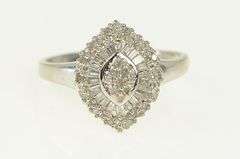 10K White Gold Baguette Diamond Halo Engagement Promise Ring
