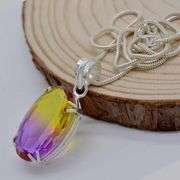 Brilliant 16 ct Lab Ametrine Silver Plated Pendant