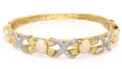 Oval Opal and 0.40ctw Diamond X Bangle Bracelet in 18K