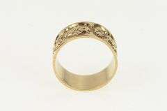 10K Yellow Gold Art Deco Ornate Blossom Flower 9.8mm Band Ring