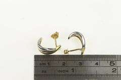 10K Yellow Gold Two Tone Diamond X Semi Hoop Fashion Earrings