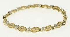 10K Yellow Gold 1.12 Ctw Diamond Wavy Link Statement Tennis Bracelet