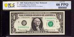 Superb Crisp 1969 $1 Note Richmond Scarce Two Digit Serial Number 00000076 PCGS 66 PPQ!