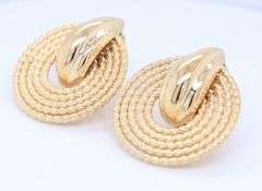 Handsome Yellow Gold Textured Rope Door Knockerr  Clip on Earrings