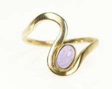 14K Yellow Gold Amethyst Cabochon Ornate Curvy Bypass Ring