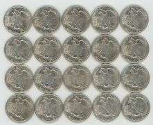 Flashy-white AU/BU roll of 20 mixed 'P' Mint Walking Liberty Halves