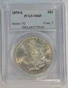 Sparkling-white Gem BU 1879-S Morgan Silver Dollar. PCGS MS65