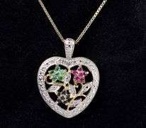Vermeil Multi-Gem Heart Pendant Necklace In Sterling Silver