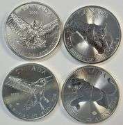 4 Diff. Royal Canadian Mint Wildlife Series 1 oz pure Silver coins