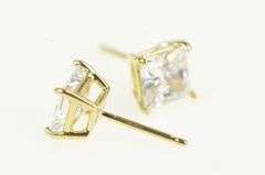 14K Yellow Gold Princess Solitaire Cubic Zirconia Vint. Stud Earrings