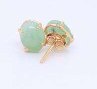 Fantastic Yellow Gold Oval Jade Stud Earrings
