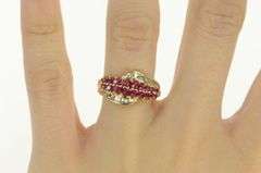 14K Yellow Gold Natural Ruby Diamond Band Statement Ring