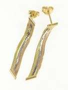 14K Yellow Gold Herringbone Chain Tri Tone Dangle Squared Earrings