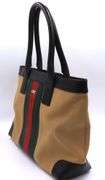 Gucci Canvas Sherry Leather Trimmed Web Tote