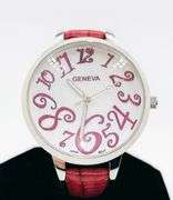 Big Numbers Geneva Watch w/ Mother of Pearl Face & Genuine Leather Strap