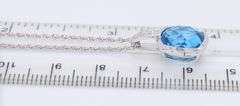 Charming White Gold Blue Topaz and Diamond Pendant on Rope Chain