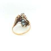 10K Yellow Gold Oval Blue Topaz Diamond Accent Cluster Ring