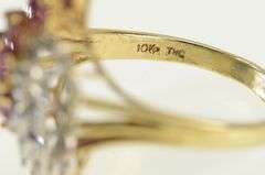 10K Yellow Gold Marquise Ruby Diamond Freeform Cluster Ring