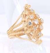Dazzling Yellow Gold Marquoise Shaped Diamond Cluster Ring