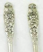 Pair Signed Sterling Silver Repousse Antique Salt Spoons