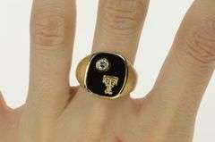 14K Yellow Gold T Monogram Diamond Black Onyx Men's Ring