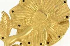 14K Yellow Gold Ornate Puffy Rose Flower Statement Pendant