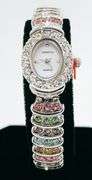 Ladies Geneva & Gemstone Watch, 18kt White Gold Plated