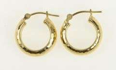 14K Yellow Gold Hammered Pattern 14.8mm Vintage Hoop Earrings