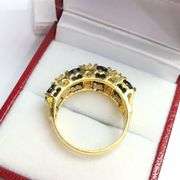 14KT SOLID YELLOW GOLD, BLUE SAPPHIRE, & DIAMOND BAND RING