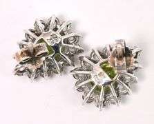 Green Gemstone And CZ Earrings In Sterling Silver