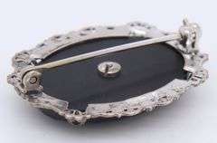 925 Sterling Silver Black Onyx Brooch and Swarovski Butterfly Pendant on Chain Necklace