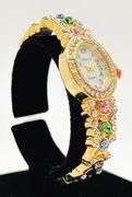 Ladies Geneva & Gemstone Watch, 18kt Yellow GP Cuff