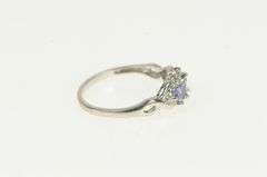 10K White Gold Tanzanite Three Stone Diamond Accent Vintage Ring