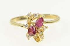 14K Yellow Gold Pear Natural Ruby Diamond Cluster Ring