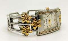 Beautiful Two-Tone Cuff Watch Bracelet with Gemstones