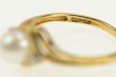 10K Yellow Gold Pearl Diamond Accent Vintage Bypass Ring