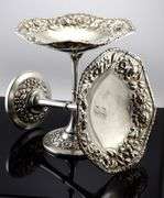 Stunning Pair of Stieff Hand-Chased Stemmed Candy Dishes