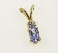 14K Yellow Gold Oval Tanzanite Diamond Accent Classic Pendant