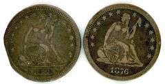 2 Different w/Motto Liberty Seated Quarters: 1874 & 1876