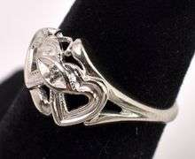 Lovely Double Heart Ring with Diamond in White Gold