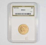 MS63 1911-S $5 Indian Head Gold Half Eagle - Graded NGS