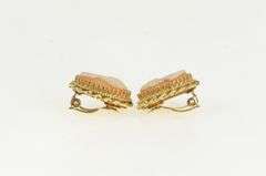 14K Yellow Gold Ornate Vintage Carved Shell Cameo Clip Back Earrings