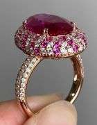 GORGEOUS 14KT SOLID YELLOW GOLD, RUBY, & DIAMOND COCKTAIL RING