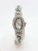 Ladies Geneva & Gemstone Watch, 18kt White GP Cuff