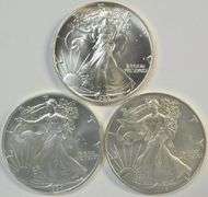 3 Rare Key date Gem BU $1 American Silver Eagles 1986, 1994, & 1996
